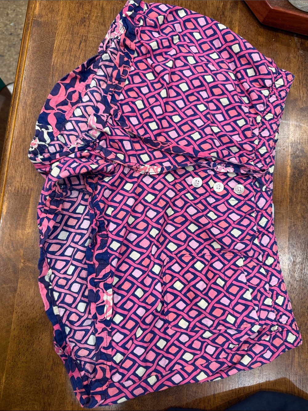 Vera Bradley Pink & Navy Geometric Cotton Pajama Top